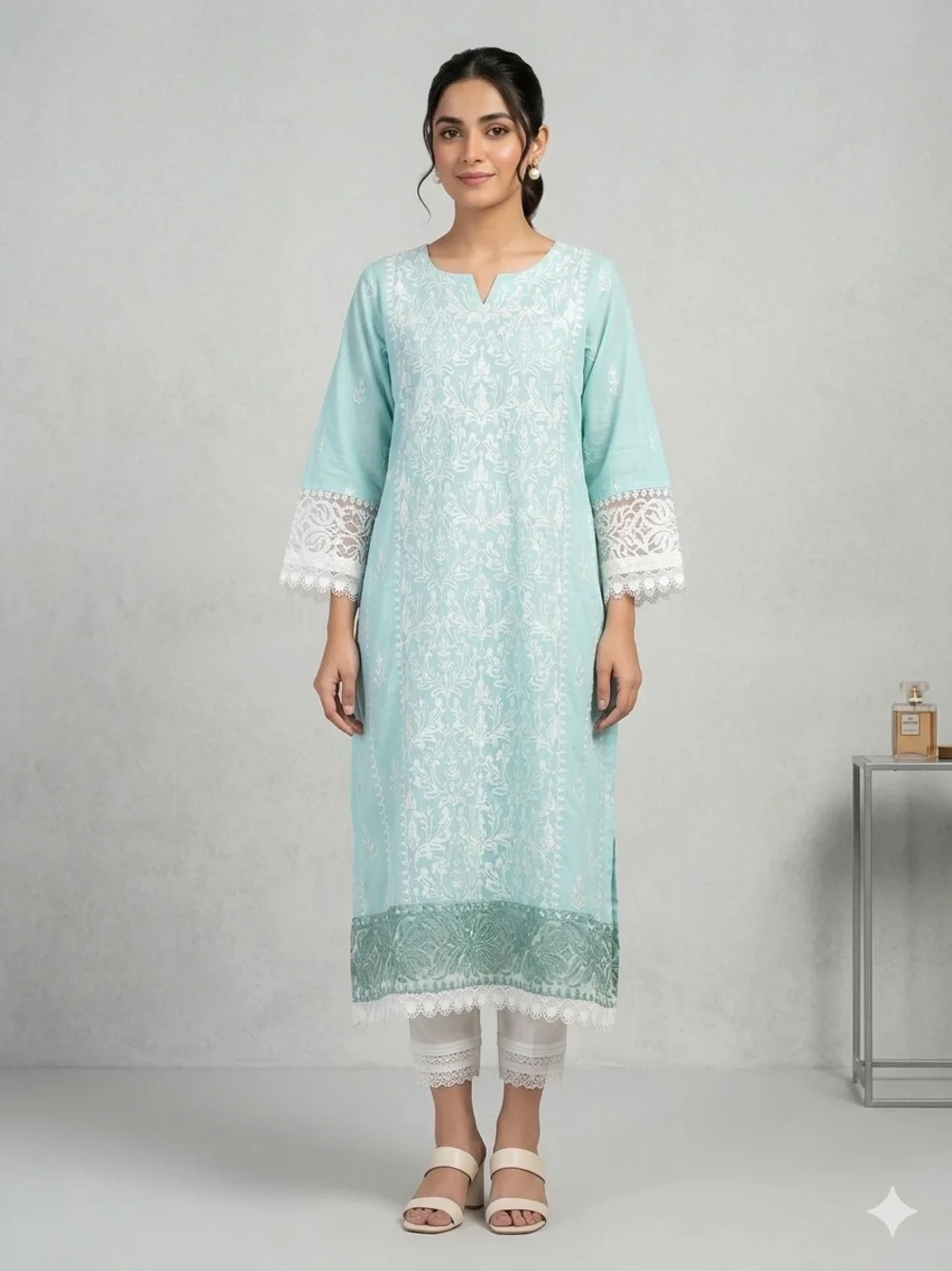 Women's Light Aqua Embroidered dress 3 pc